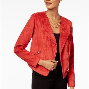 Red Vegan Suede Moto Jacket | Thalia Sodi | Like New